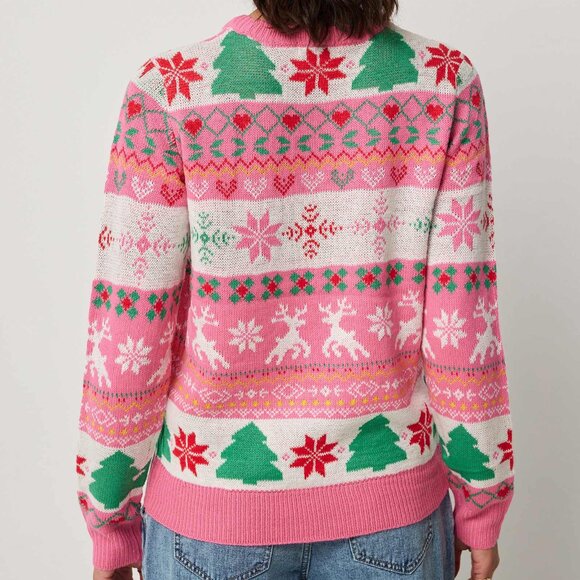 Ardene Christmas Xmas Ugly Pink fair isle Sweater S SM SMall - Picture 4 of 15